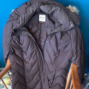 Sonoma Dark Brown Puffer Jacket with Faux Fur Hood